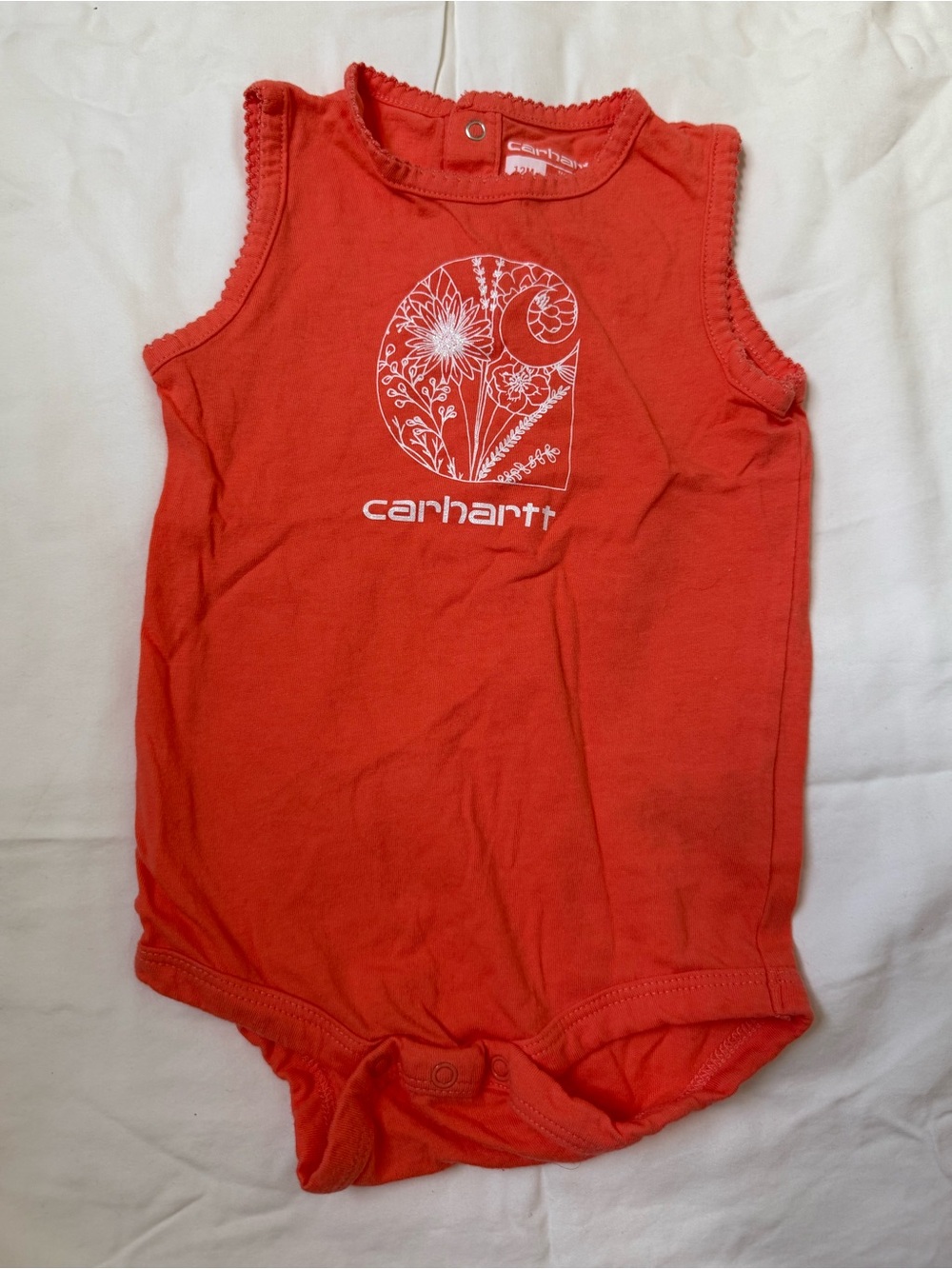 Carhartt Red Sleeveless Baby Bodysuit with White Floral Graphic